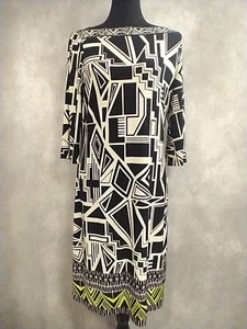 Donna Morgan Black & White Dress Size 12 Geometric Pattern Lime Green - Picture 1 of 8