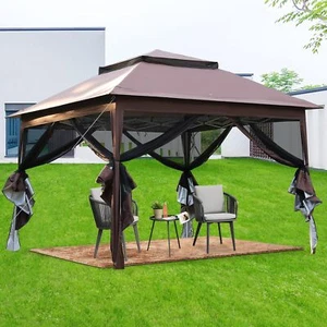 10'x10' Canopy Gazebo Pop Up Gazebo Patio Canopy Gazebo With Mosquito Netting - Picture 1 of 8