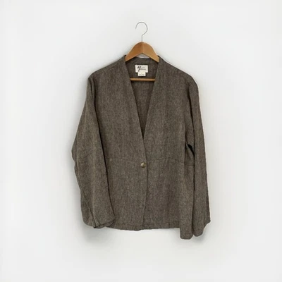 Cárdigan Andrea Jovine Nepal de lino para mujer talla XL Lagenlook playa costera marrón Foto 1 de 4