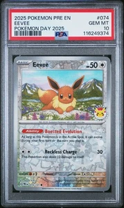 Eevee Pokemon Day 074/131 Prismatic Evolut Holo Stamped Promo English PSA 10 #74 - Picture 1 of 2