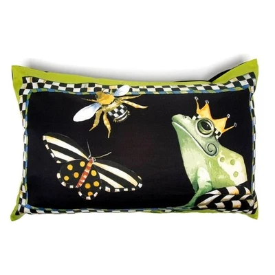 Nueva almohada lumbar Mackenzie-Childs rana y abeja 22x14 algodón Foto 1 de 4