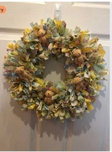 Baby Bears On Parade Rag Wreath 14” Round - Picture 1 of 1