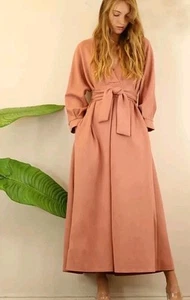 Mulla NWT medium Faux Suede Tie Midi Dress Pockets Rose Pink - Picture 1 of 6