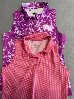 (2) Nuevo conjunto de polos de golf Under Armour para jóvenes medianos 10-12 niñas estampado de hojas precio de venta sugerido por el fabricante $110 Foto 1 de 4