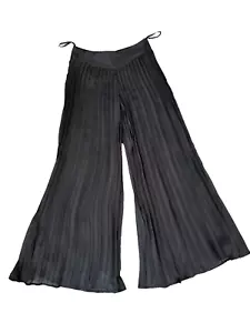 MONSOON Black Flowing Pleated Chiffon Palazzo Pants Trousers UK10 W30" - Picture 1 of 7