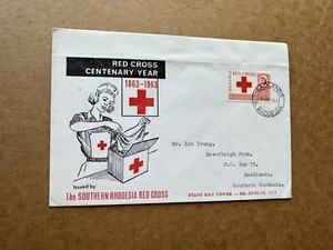 Rhodesia 1963 FDC (74)  +Intl Red Cross Centenary #188 +Working Nurse Cachet +RR - Picture 1 of 3
