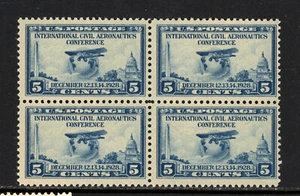 SCOTT 650 1928 5 CENT AERONAUTICS CONFERENCE ISSUE BLK OF 4 MNH OG F-VF CAT $19! - Picture 1 of 2