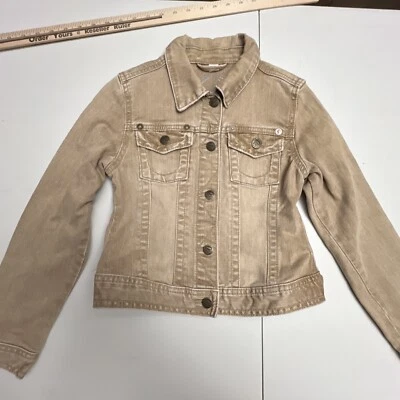 GAP KIDS Youth Girls L (10) Beige Tan Denim Button-Up Long Sleeve Jacket Pockets - Image 1 of 4