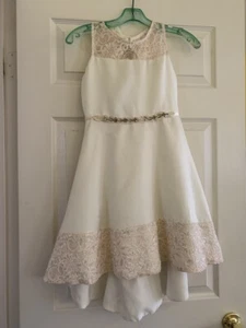Rare Editions SEARINGTON ROAD Lace Dress Girls 12 Ivory Silver H486296 High Low - Picture 1 of 12