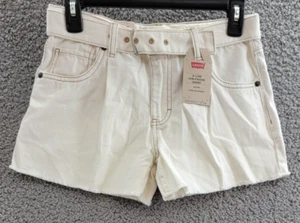Levi's Belted 5-Pocket Design Shorts Girls' 16 Off White Cut-Off Hem Zip Closure - Picture 1 of 17