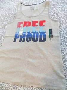 Faded Glory Gray Tank Top ~ "Free and Proud" in Red/White/Blue ~ Size XL ~ New - Picture 1 of 1