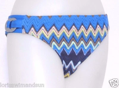 Perry Ellis Small Blue Chevron Stripe Crochet Bikini Swimsuit Bottoms NWT S - Image 1 of 4