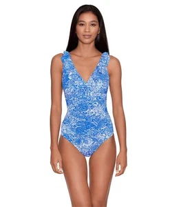 Lauren Ralph Womens One Piece Swimsuit Ruffle Surplice Size 10 13536 - Picture 1 of 2