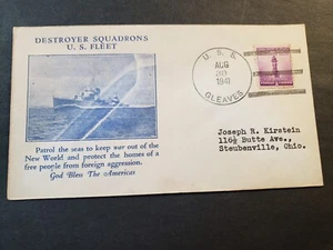 Destroyer USS GLEAVES DD-423 Naval Cover 1941 PATRIOTIC Cachet - Bild 1 von 2
