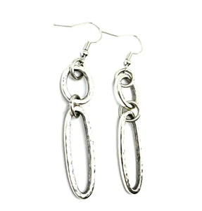 Pendientes personalizados Brighton Circle ovalados 2 aros cepillados martillados tono plata - Imagen 1 de 4