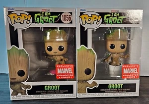 GROOT 1055 & 1056 Funko Pop Amazon personaggio esclusivo "I am Groot" serie animata - Foto 1 di 11