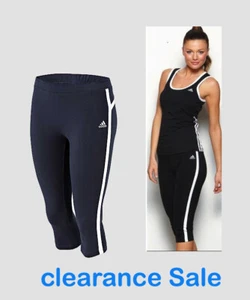 ADIDAS ladies Panel Knee Tights Cotton Capri cross training 3/4 sport gym pants - Picture 1 of 5