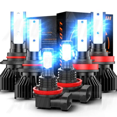 Combo 9005+H11+H11 LED Headlight Kit Fog lights Bulbs High Low Beam 8000K Blue - Imagem 1 de 4