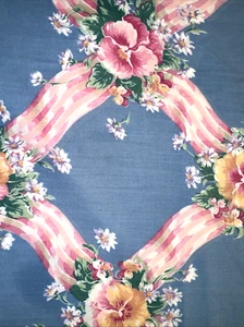 Joan Kessler Concord Pansy Floral Pink Ribbons Polished Cotton Fabric BTY #5 - Picture 1 of 8