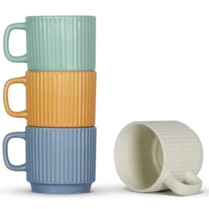 Stackable Coffee Mugs Set Of 4 7 Oz Ceramics Espresso Cups For Latte Cappuccino - Picture 1 of 7