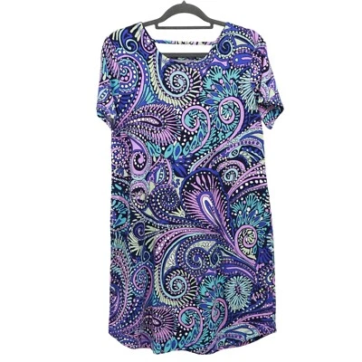 T By Talbots Ladder Back Confetti Paisley Dress Women LP Blue Boho Groovy Hippie - Image 1 of 4