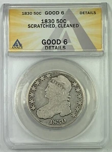 1830 Bust Half Dollar .50c ANACS G 6 Details - Picture 1 of 2