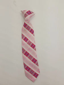 Clip On Necktie Child Size Pink Plaid Blue Stripe - Picture 1 of 8