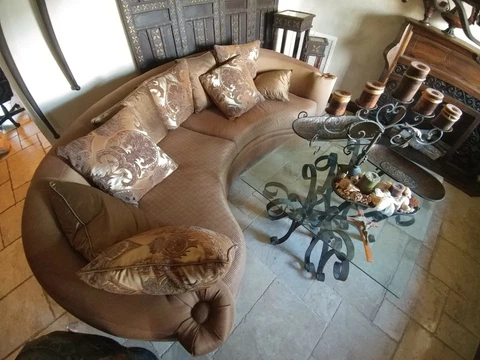 VINTAGE Curved Sofa with Wood Carving Cover