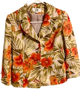 LE SUIT Botanical Print Linen Blend Blazer Sz 6P - Picture 1 of 6
