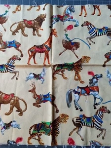 17"*36 Inch Cotton Quilt Fabric Yellow With Carousel Animals - Picture 1 of 6