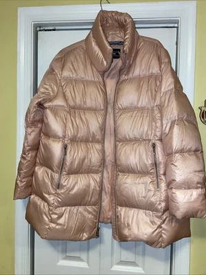 Lands End Down Puffer Jacket Light Pearl Pink Full Zip A-shape Pockets Sz XLP - Image 1 of 4