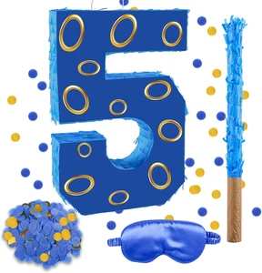16 Zoll Nummer 5 doppelseitiger Druck Blau Gold Ring Pinata mit 16 Zoll Piñata - Bild 1 von 17