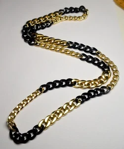 24K GOLD PLATED & BLACK RHODIUM PLATED CURB LINK THICK CHAIN NECKLACE - Picture 1 of 5