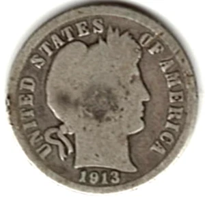 Moneda de diez centavos de barbero 1913 en buen estado ~ POR FAVOR VEA EL ESCANEO stk 3 - Imagen 1 de 5