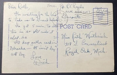 Salina, Kansas FREE FRANK Post Card mailed Jul 3, 1946 to Royal Oak, MI - KS - Image 1 of 2