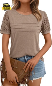 Short Sleeve Shirts for Women Summer Tops 2025 Spring Lace Dressy Casual Top Cut - Picture 1 of 5