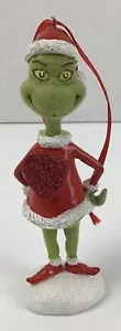 Grinch Ornament Christmas 2010 Dept 56 Flocked Large Heart 4.5" Tall Dr Seuss - Picture 1 of 8