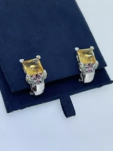 18k Solid Gold Natural Citrine and Diamond Omega Back Earrings 15 G - Picture 1 of 17