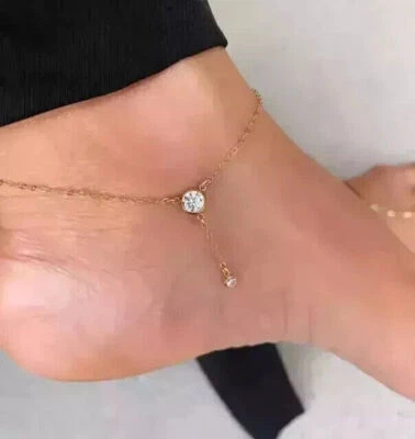 0.80Ct Round Created Diamond Women Anklet Body Jewelry 14K Yellow Gold Finish 9" - Image 1 of 4