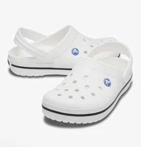 NEW Crocs Crocband Clog Mens Size 11 ~ White with Black Stripe ~ Slip-on Shoes - Picture 1 of 6