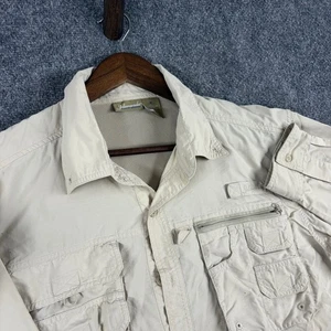 Islamorada Flats by Quest Mens Shirt Medium Beige Fishing Utility Button Up - Picture 1 of 6