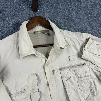 Islamorada Flats by Quest Mens Shirt Medium Beige Fishing Utility Button Up - Image 1 of 4