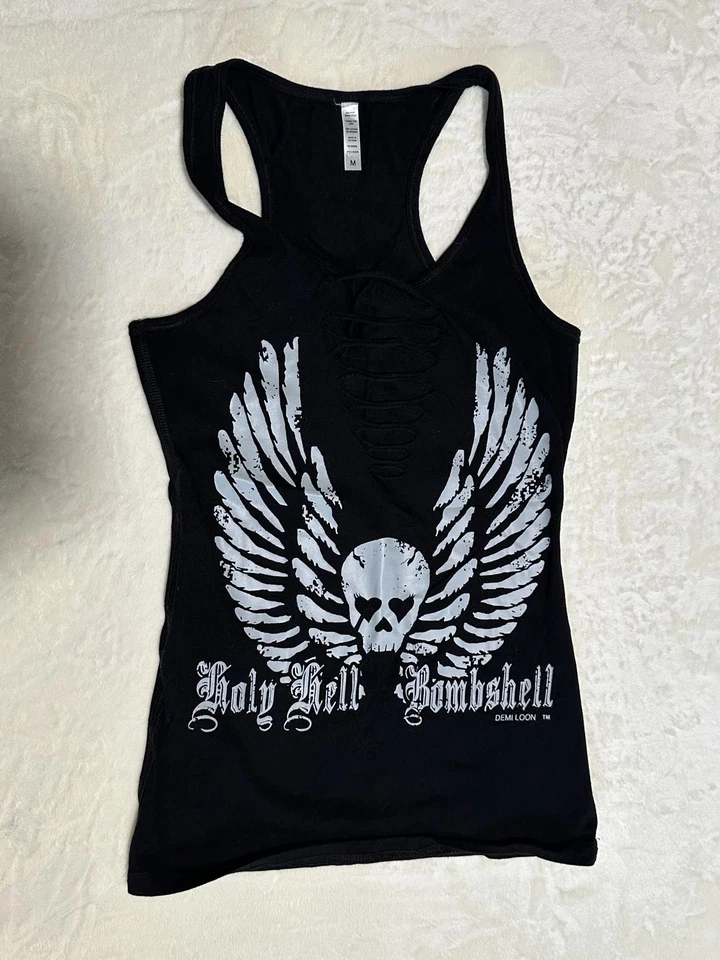 Regata Demi Loon Feminina Motociclista Racerback Holy Hell Bombshell Cortada Média - Imagem 1 de 4
