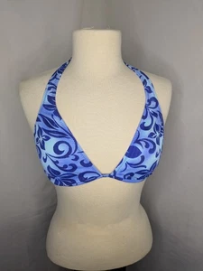 Y2K Womens Bikini Top Blue Floral Tropical Size Medium - Picture 1 of 3