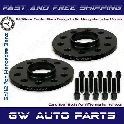 (2) 10mm Mercedes Benz 5x112 REAR Hub Centric Wheel Spacer Kit W/Cone lug Bolts - Image 1 of 2