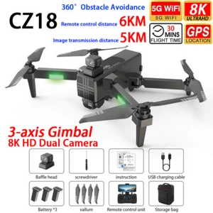 Cuadricóptero CZ18 Drone Cardán de 3 Ejes 8K Doble Cámara 360° Evitación de Obstáculos 6KM - Imagen 1 de 23