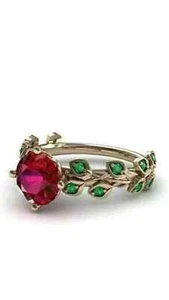 3Ct Red Diamond Lab-Created Diamond Engagement Ring 14K Yellow Gold Plated - Picture 1 of 5