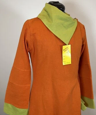 Abrigo túnica Monkey Temple de Himalayan Traditions talla grande naranja verde hecho a mano Foto 1 de 4