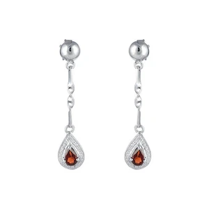 925 Sterling Silver Pear Cut Red Garnet TearDrop Earrings - Picture 1 of 4