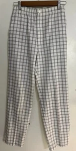 Vtg Lord Isaacs Sport Pants Small Cream Plaid Print Button Stretch Waist Preppy - Picture 1 of 6